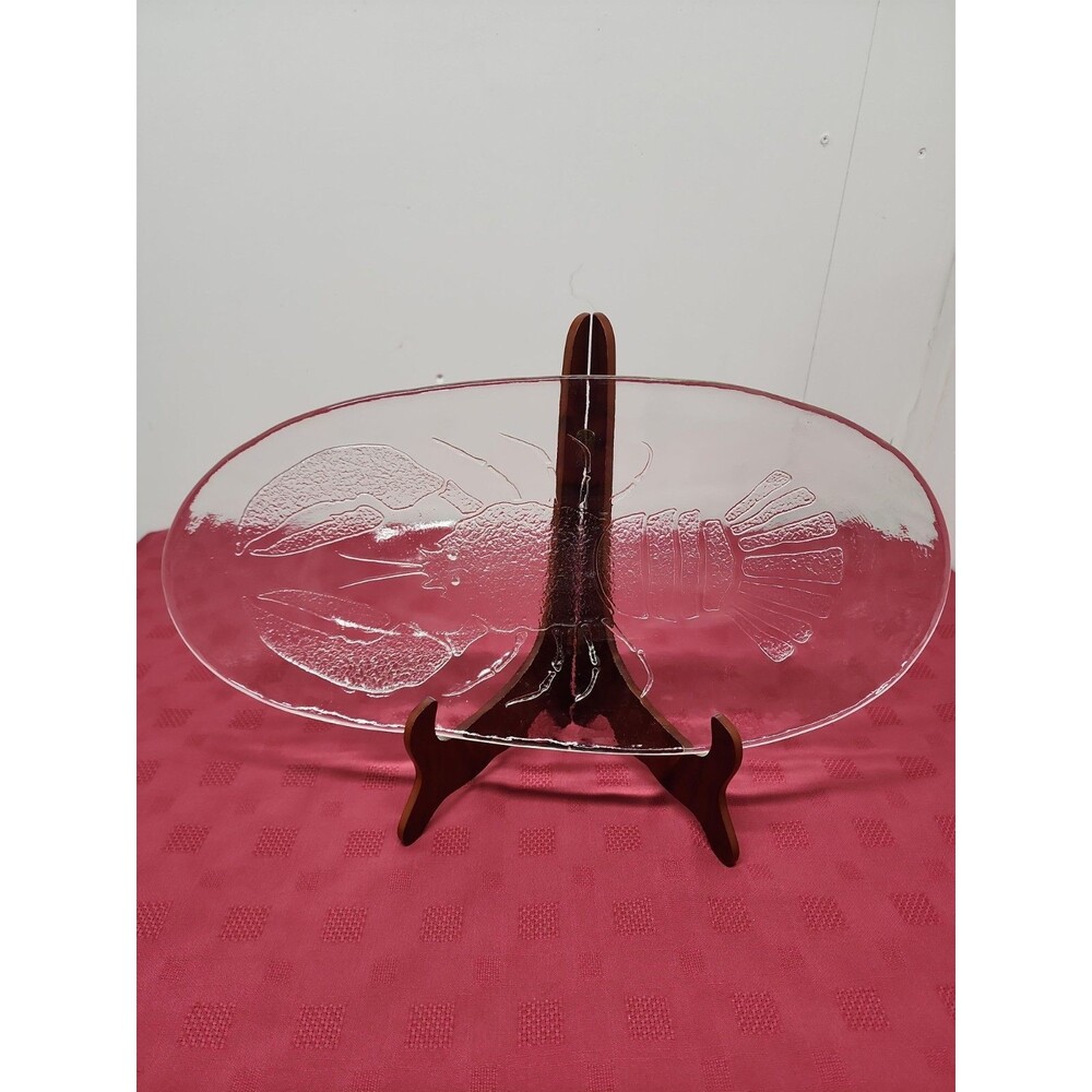 VTG Kosta Boda Embossed Party Lobster Platter Göran Wärff 1970s Swedish Glass